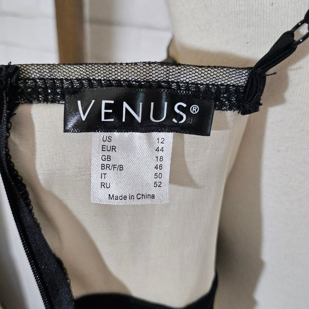 Venus Black and Nude Tulle Midi Dress - Picture 6 of 8